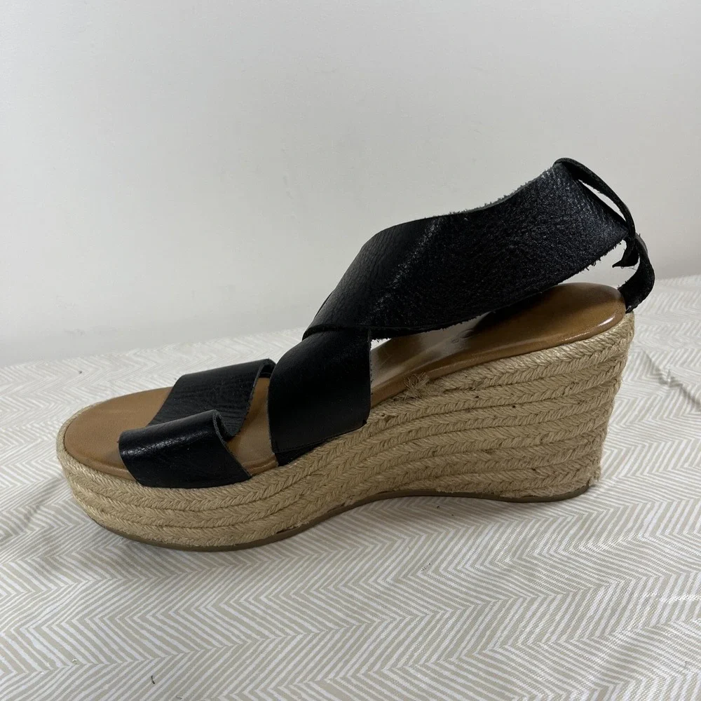 Inuovo Womens Freeman Espadrille Wedge Sandals Black Sz 39/9 Platform Y2K Preppy